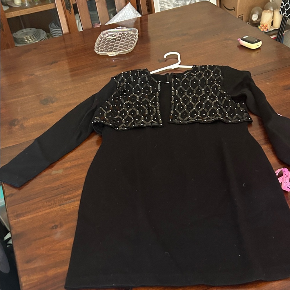 Chic Black Kids Dress with Beaded Detail